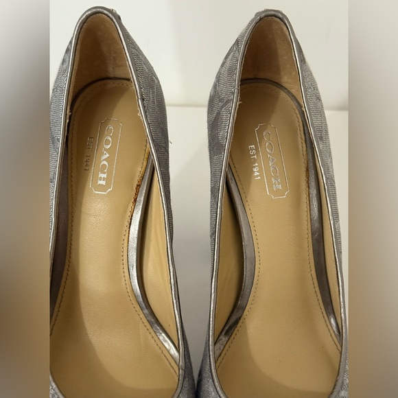Coach | Signature Metallic Silver Jacquard Platform Block Heel - Size 6 - Picture 6 of 15